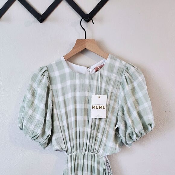 Show Me Your MuMu Eloise Green Gingham Cut Out Maxi Dress Size Extra Small NWT - Picture 8 of 11